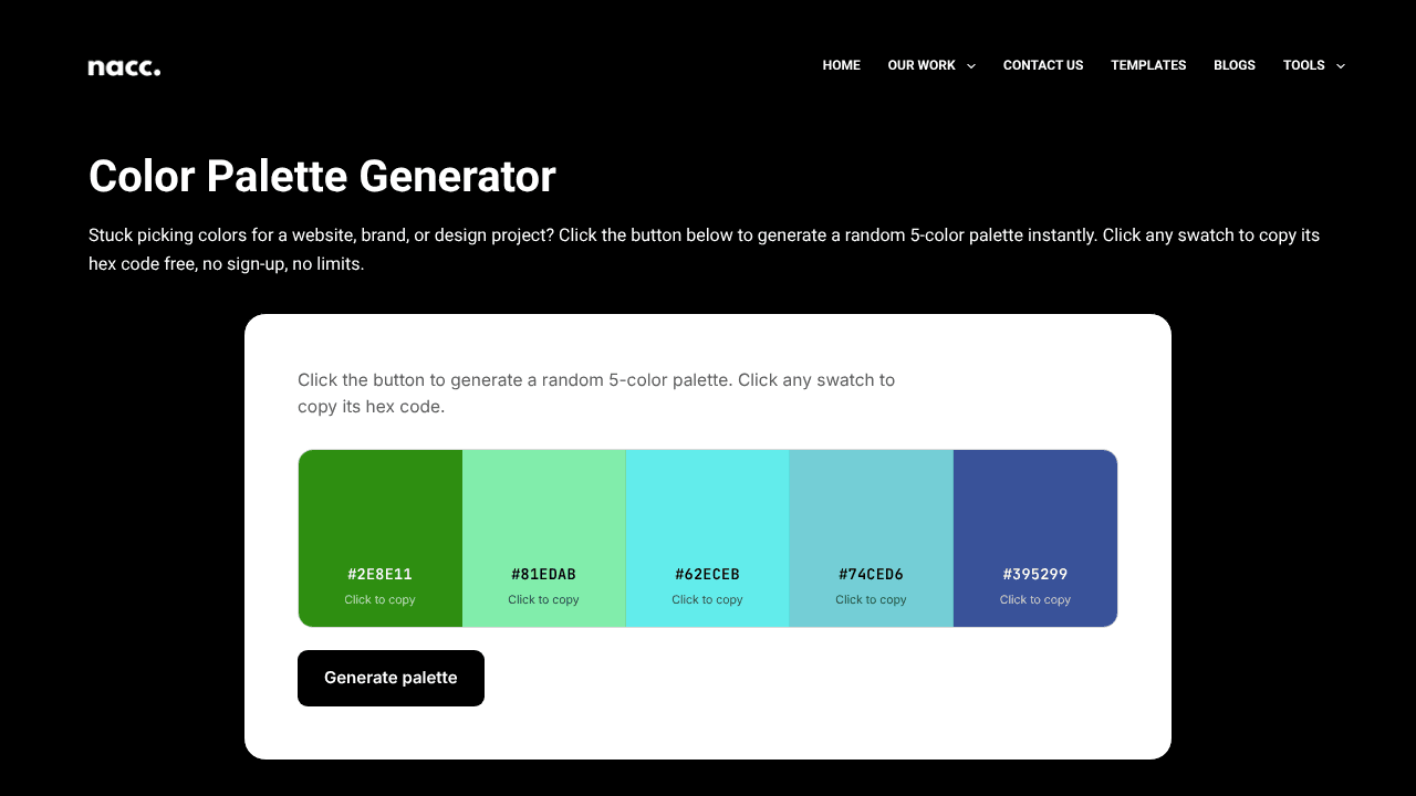 Color Palette Generator website screenshot