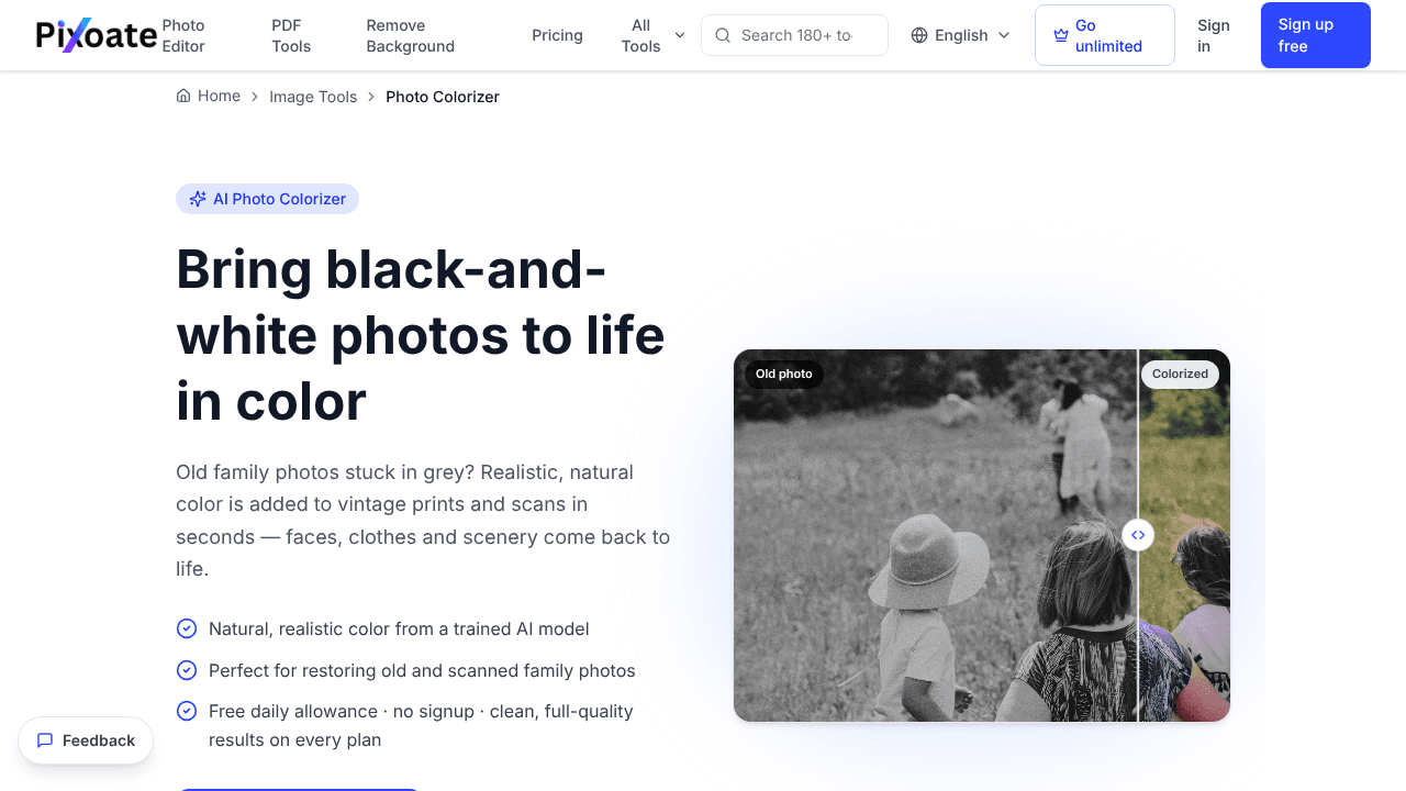 Colorize AI website screenshot