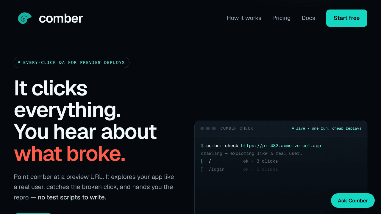 Comber website screenshot
