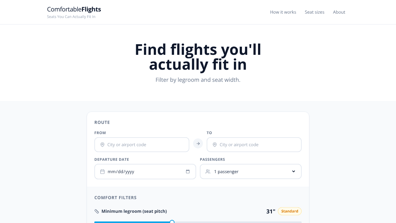 ComfortableFlights website screenshot