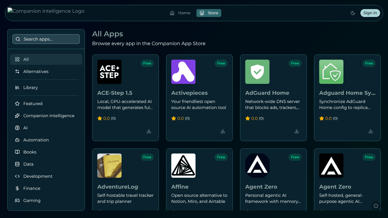 Companion Intelligence App Store website screenshot