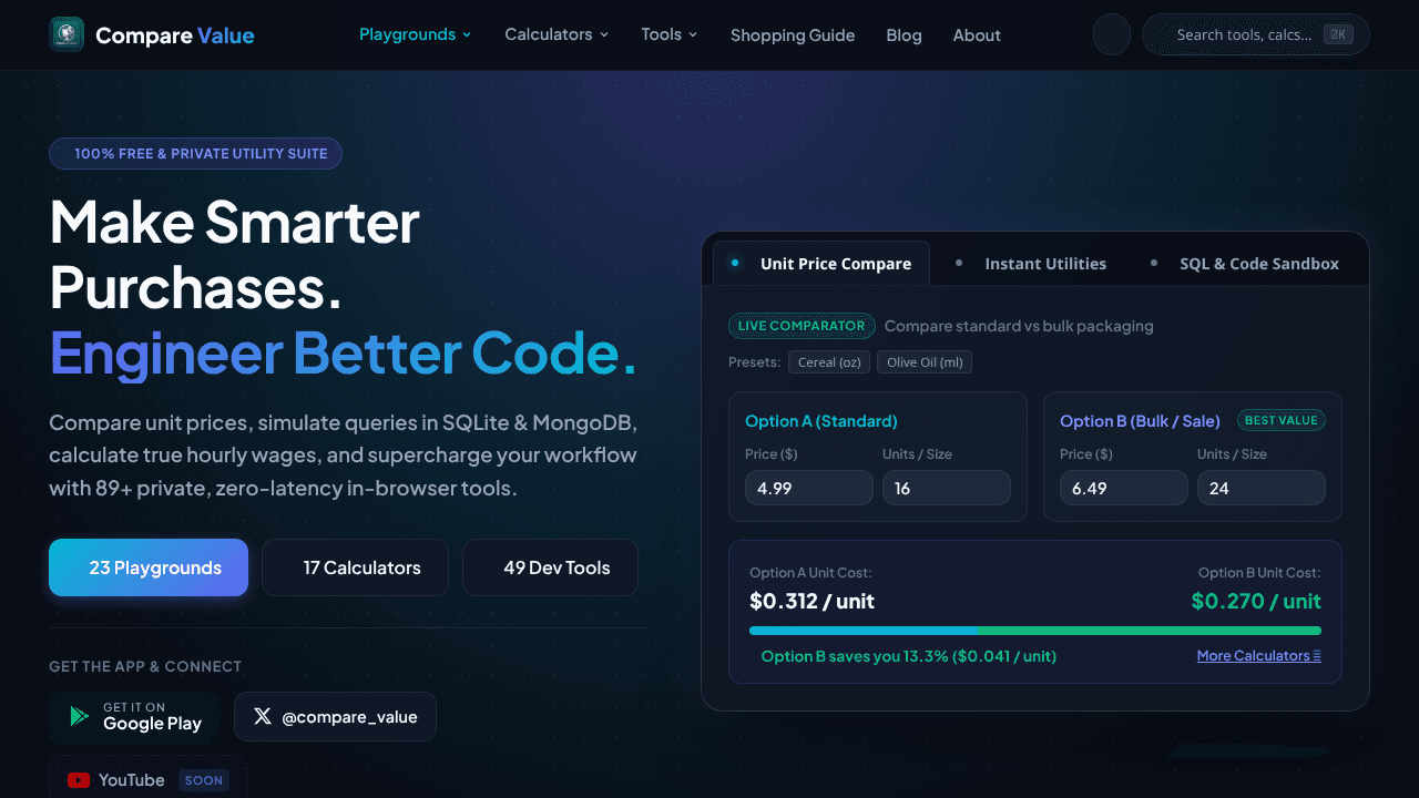 Compare Value website screenshot