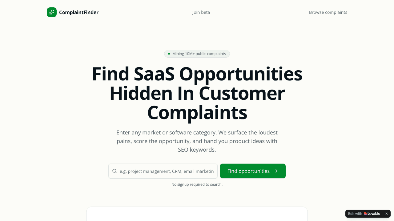 ComplaintFinder website screenshot