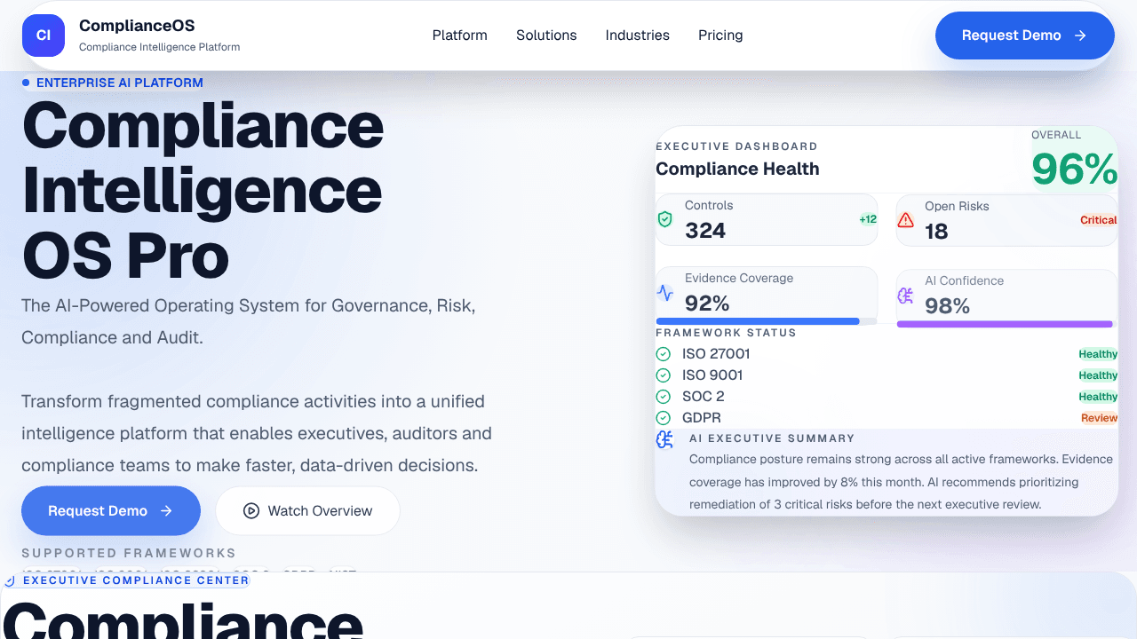 Compliance Intelligence OS Pro website screenshot