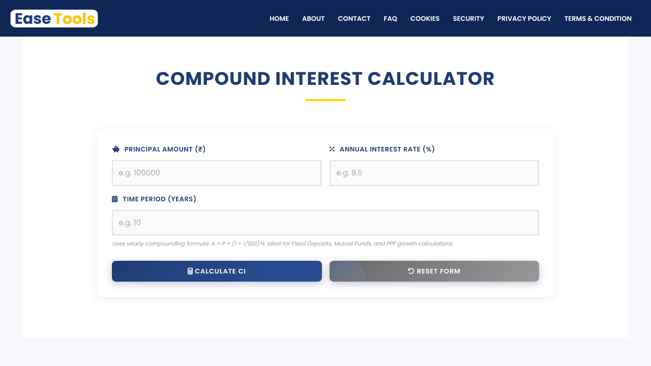 Compound Interest Calculator  website screenshot
