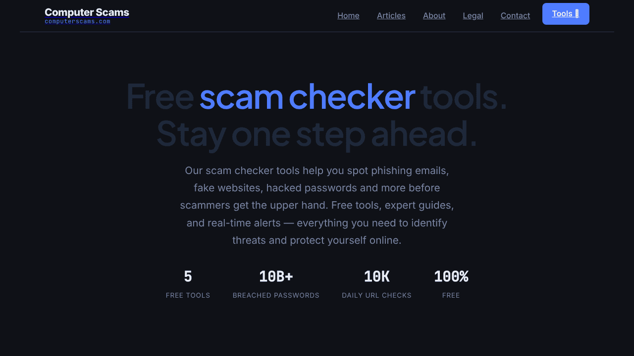 Computer Scams website screenshot