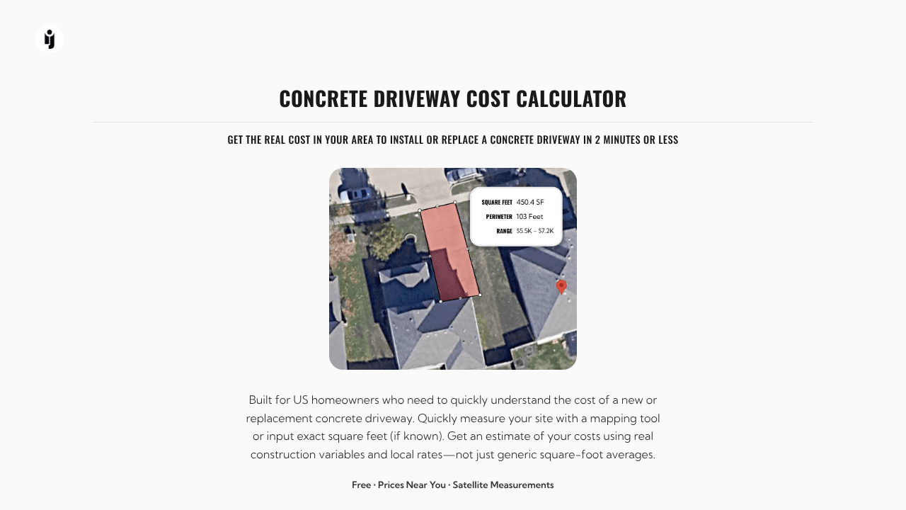 Concrete Driveway Calculator website screenshot