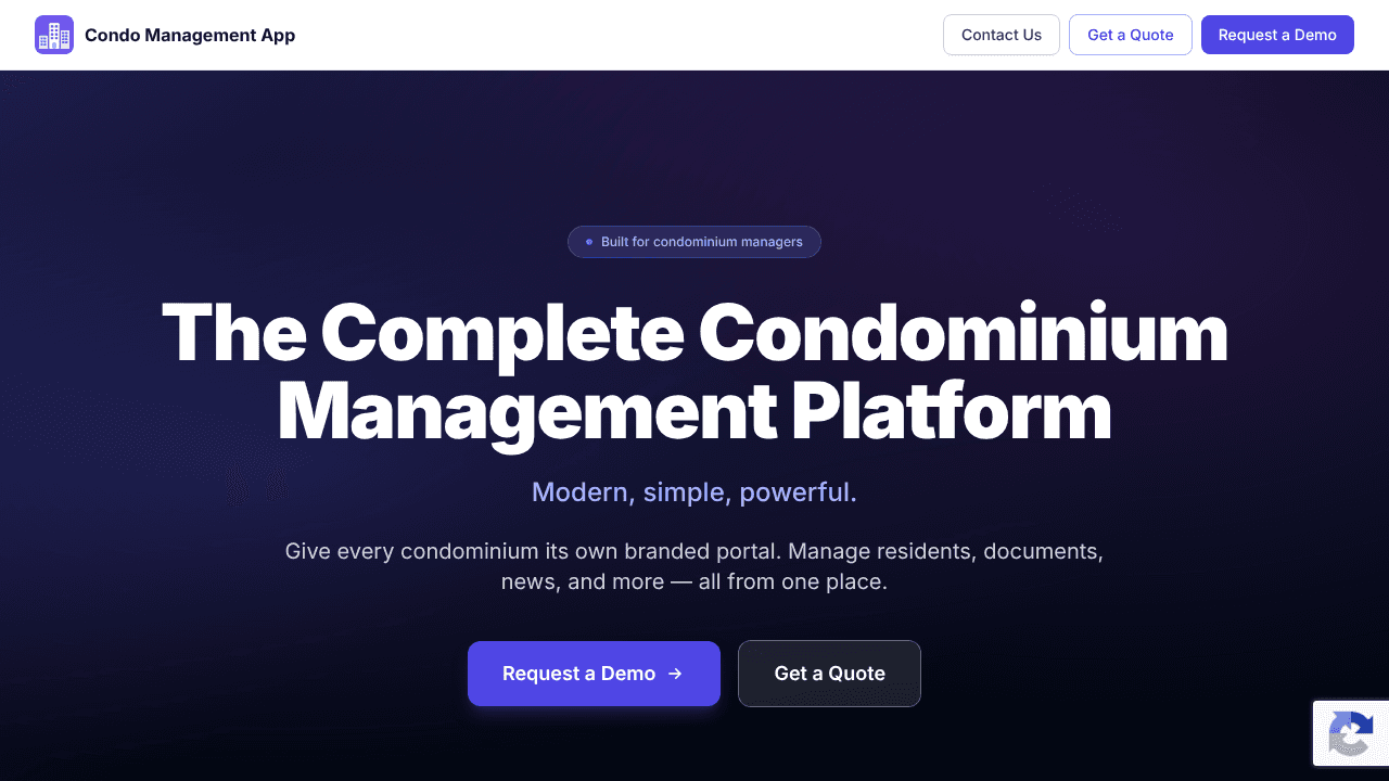 Condo Management App website screenshot