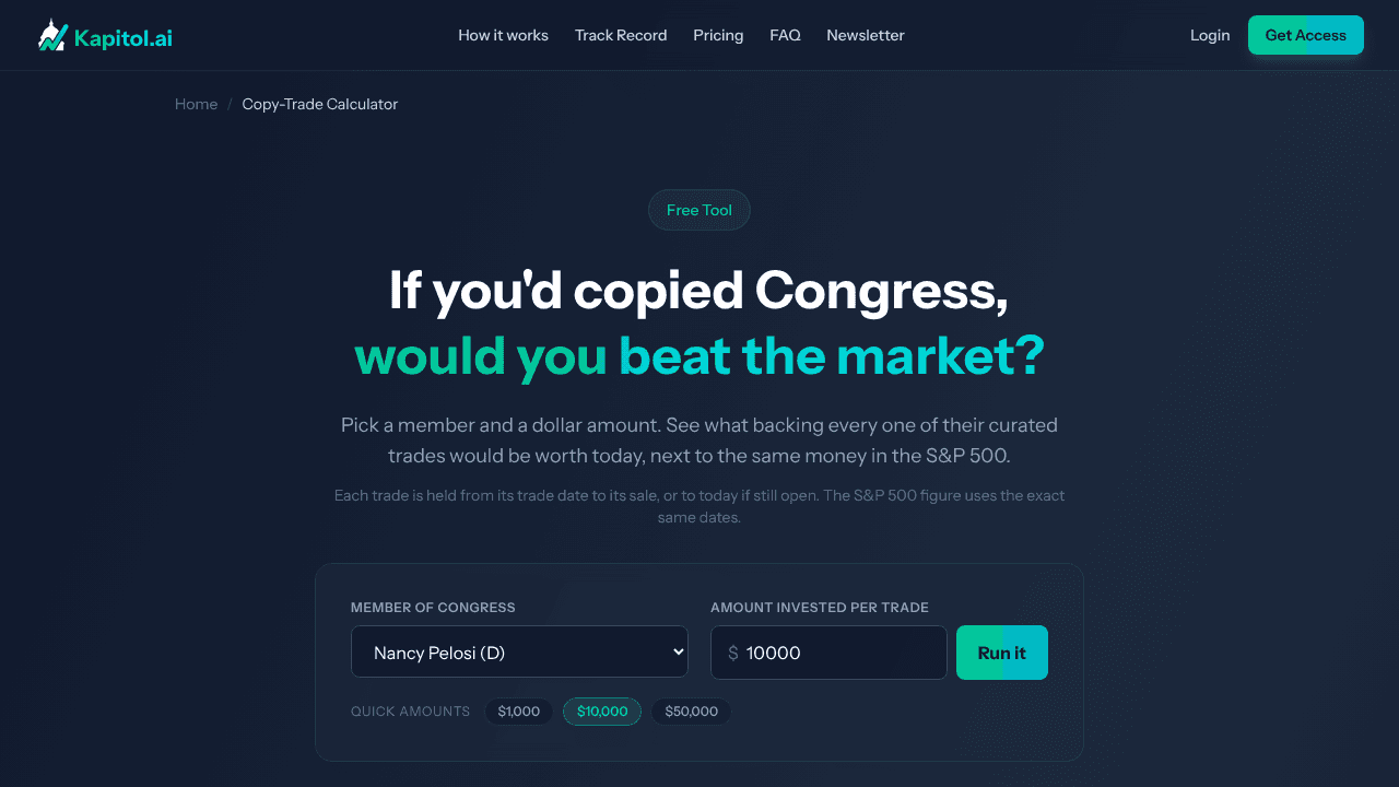 Congress Copy Calculator website screenshot