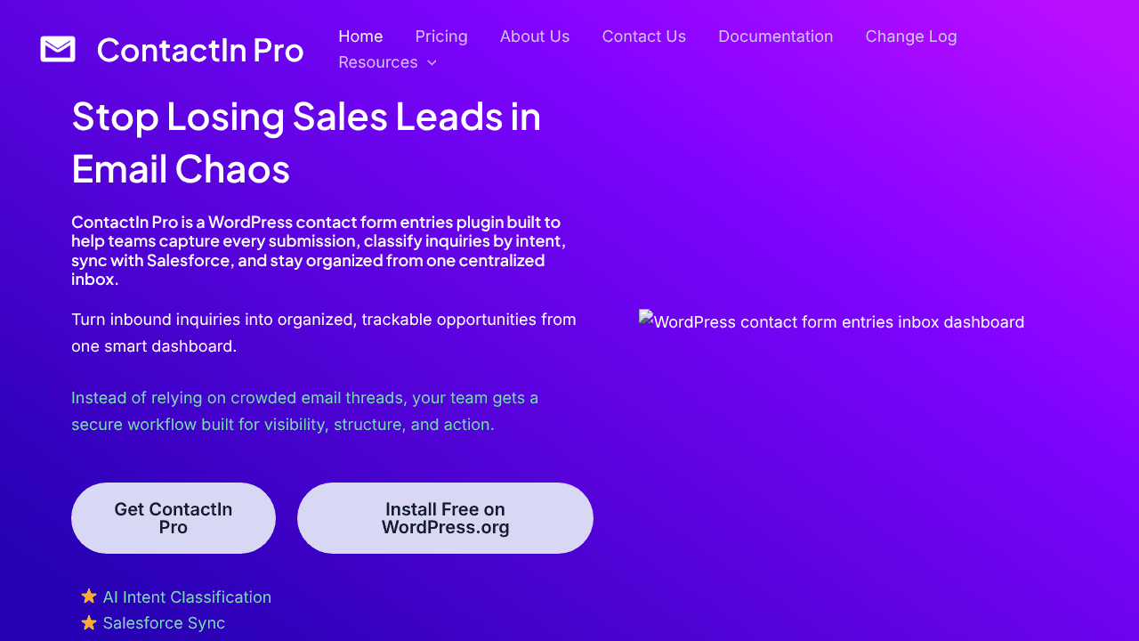 Contact In Pro website screenshot