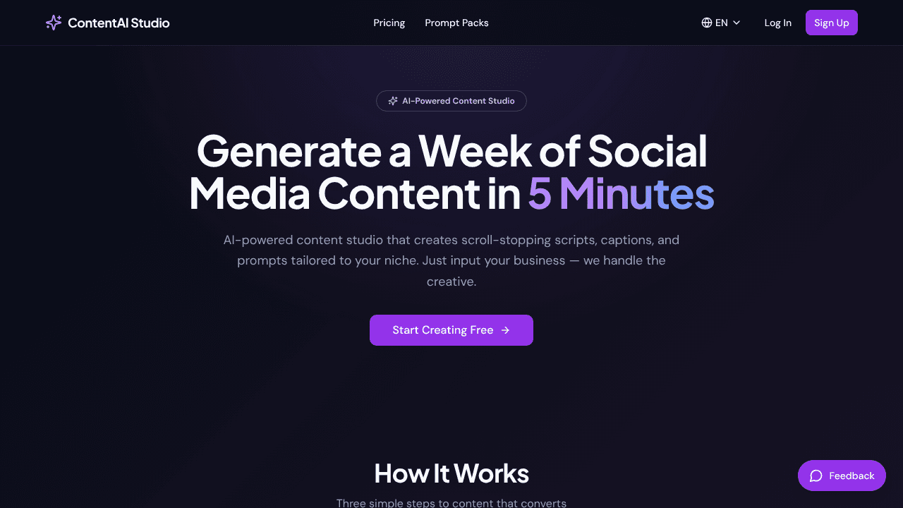 ContentAI Studio website screenshot