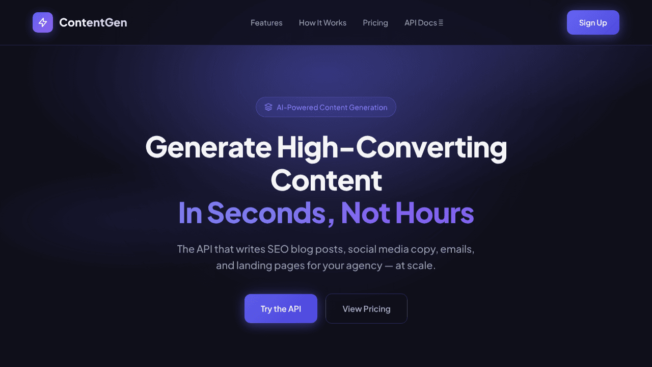 	ContentGen API website screenshot