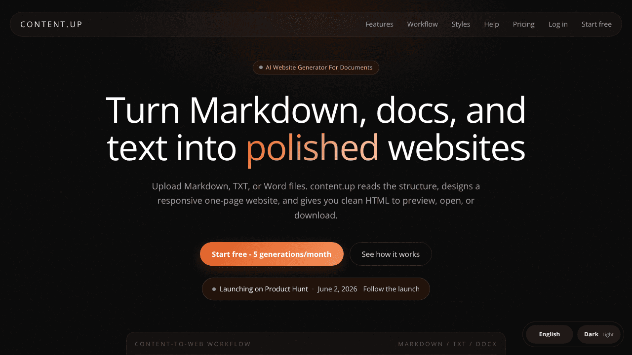 content.up website screenshot