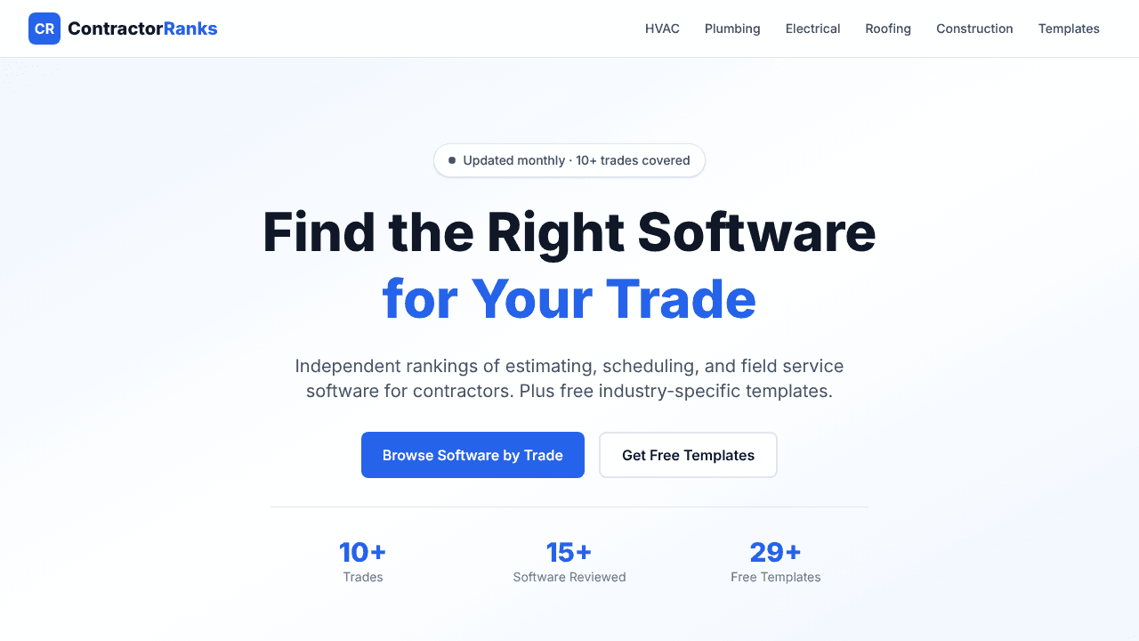 ContractorRanks website screenshot