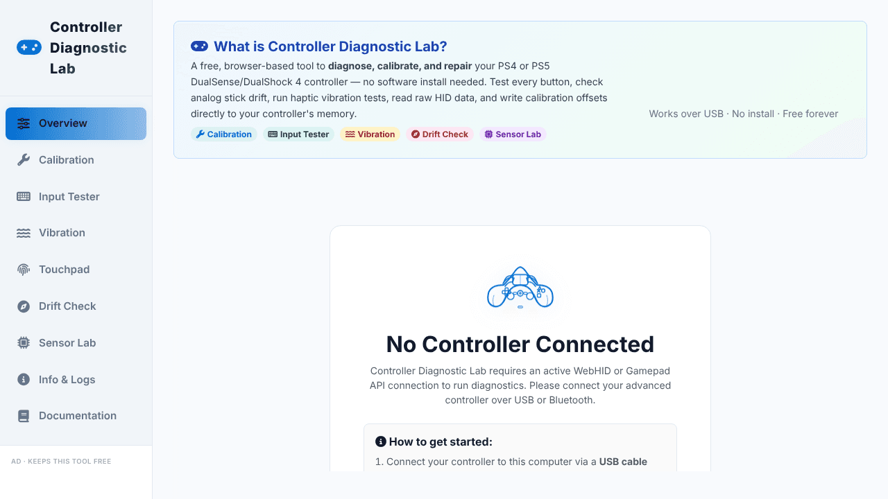Controller Diagnostic Lab website screenshot