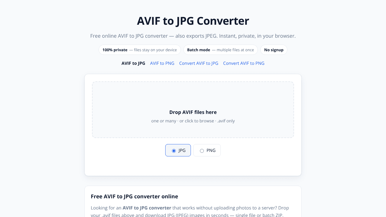 Convert AVIF website screenshot