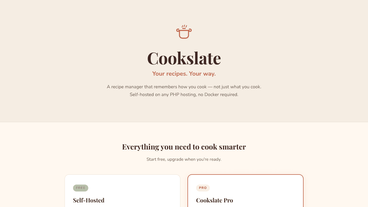 Cookslate — Your recipes. Your way. website screenshot