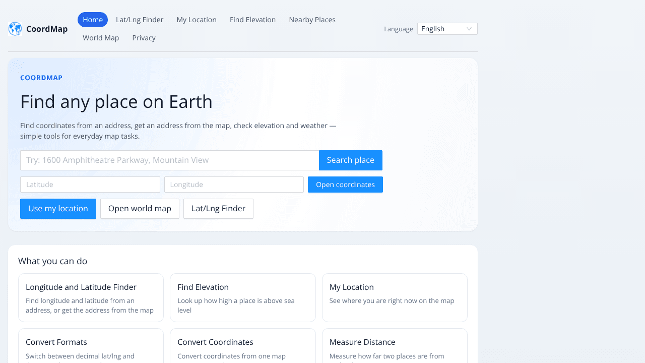 CoordMap website screenshot