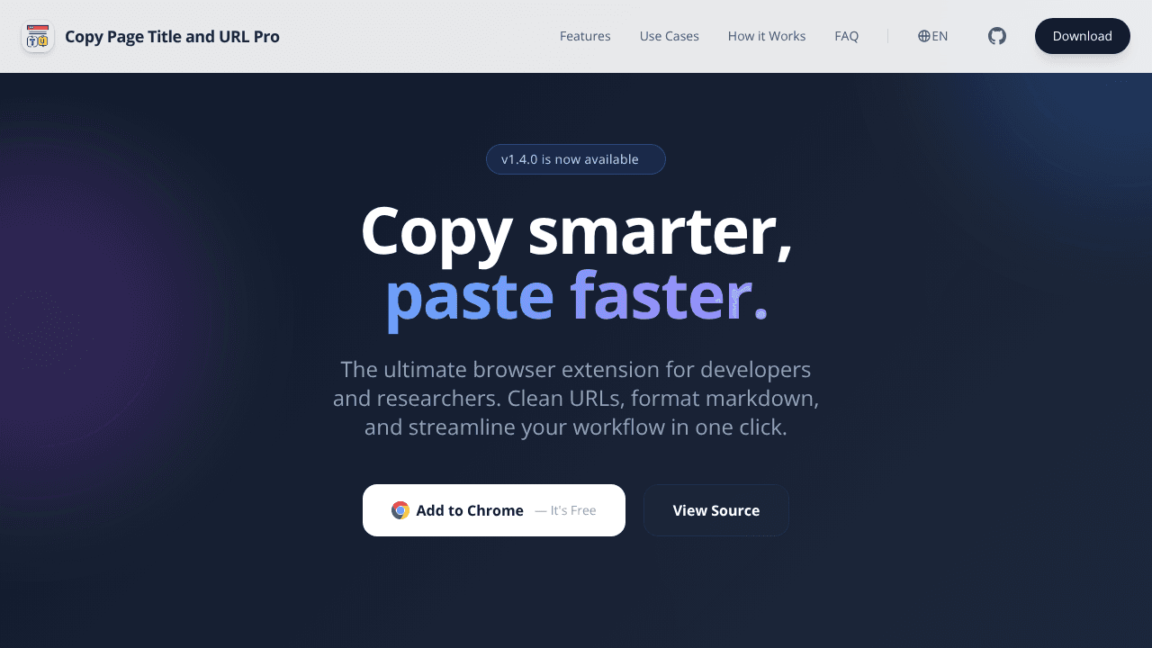 Copy Page Title and URL Pro website screenshot