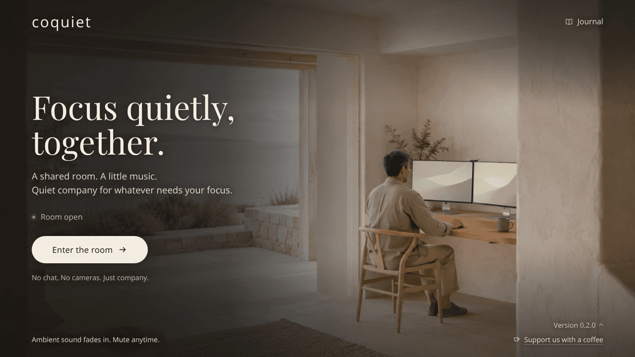 Coquiet.app website screenshot