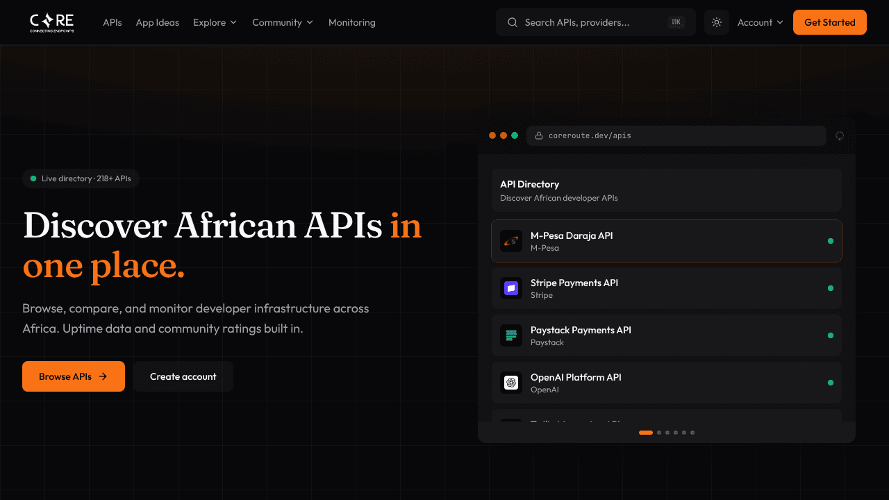 Core Route website screenshot