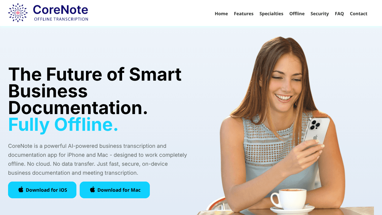 CoreNote website screenshot