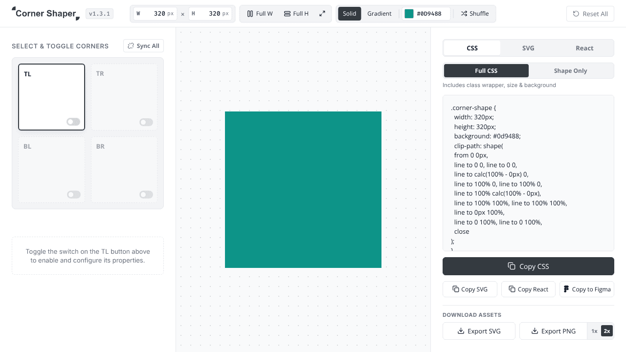 Corner Shaper website screenshot