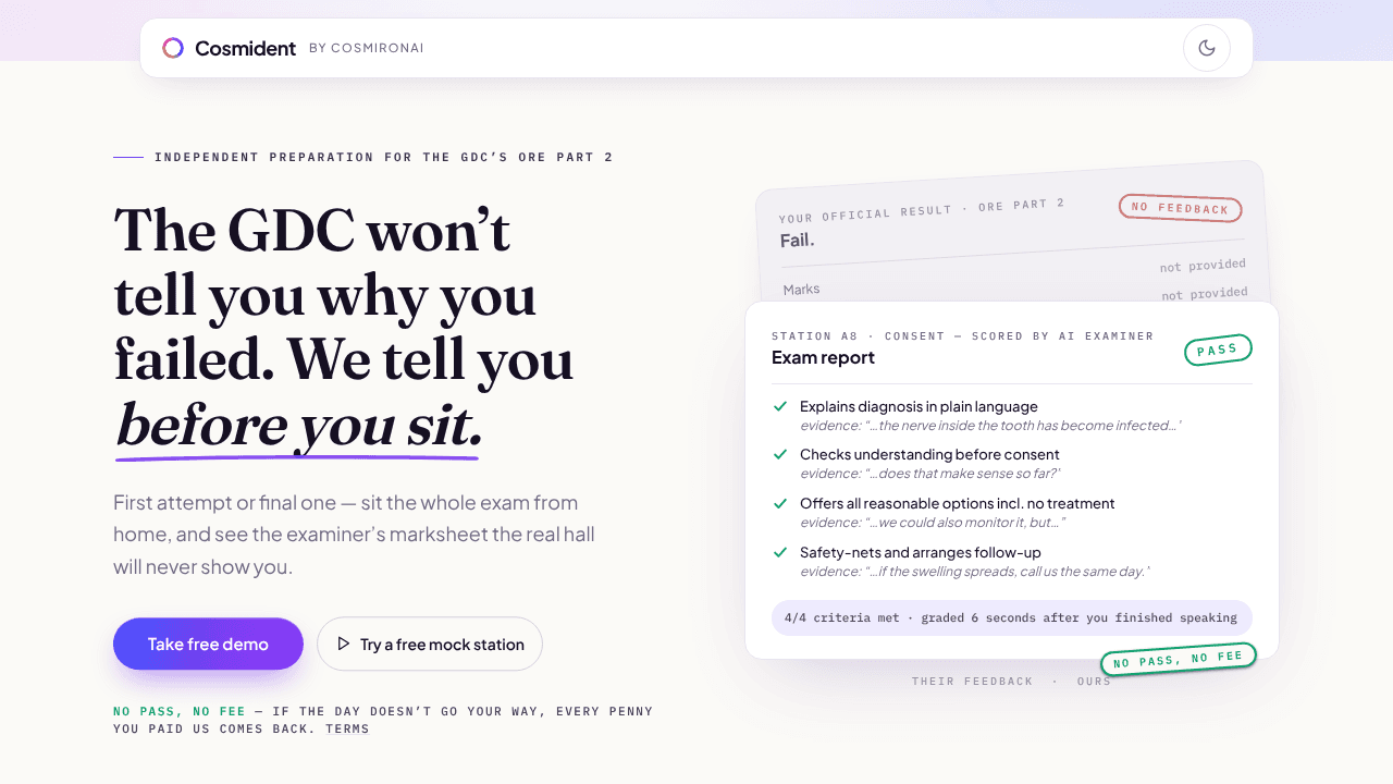 Cosmident website screenshot