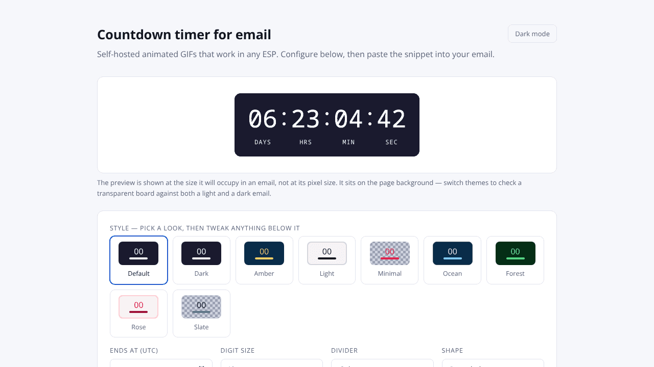 Countdown timer for email website screenshot