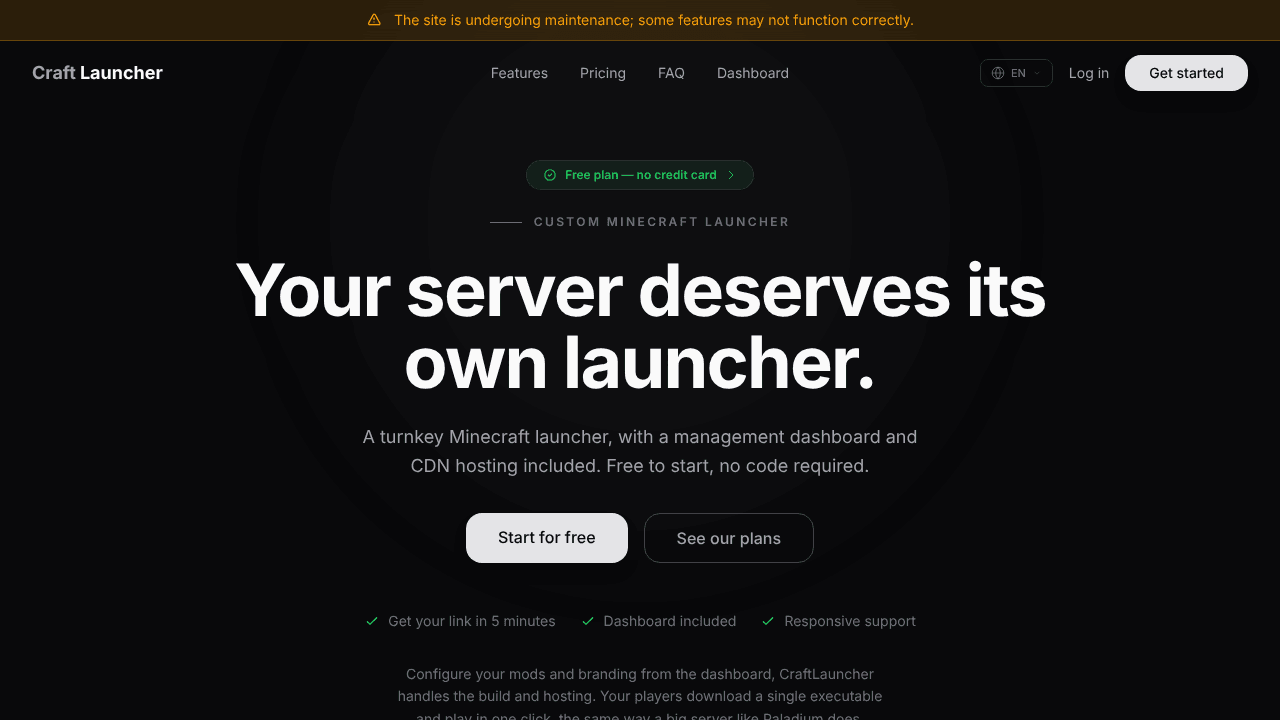 CraftLauncher website screenshot