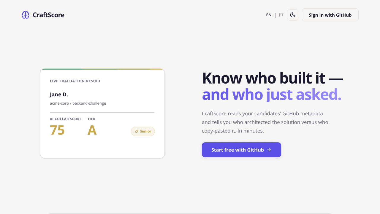 CraftScore website screenshot