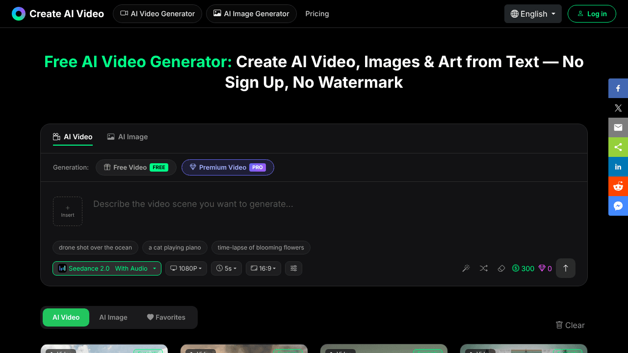 Create AI Video website screenshot