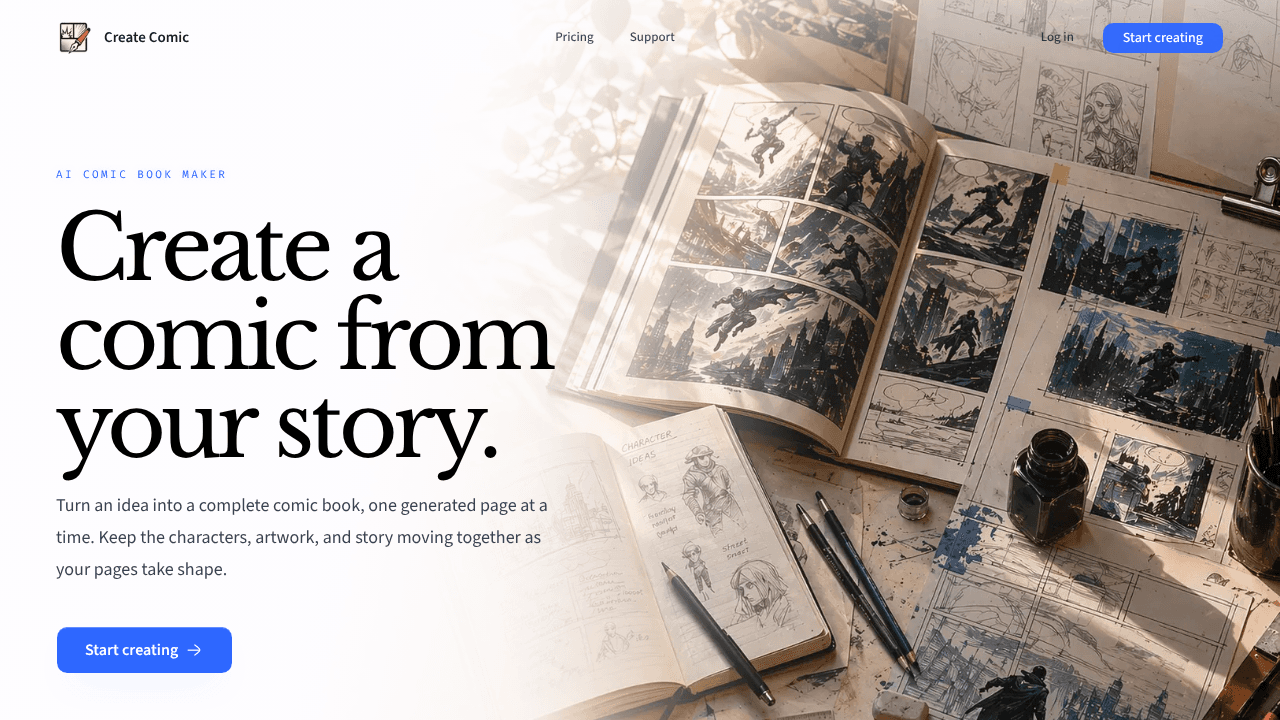 Create Comic website screenshot
