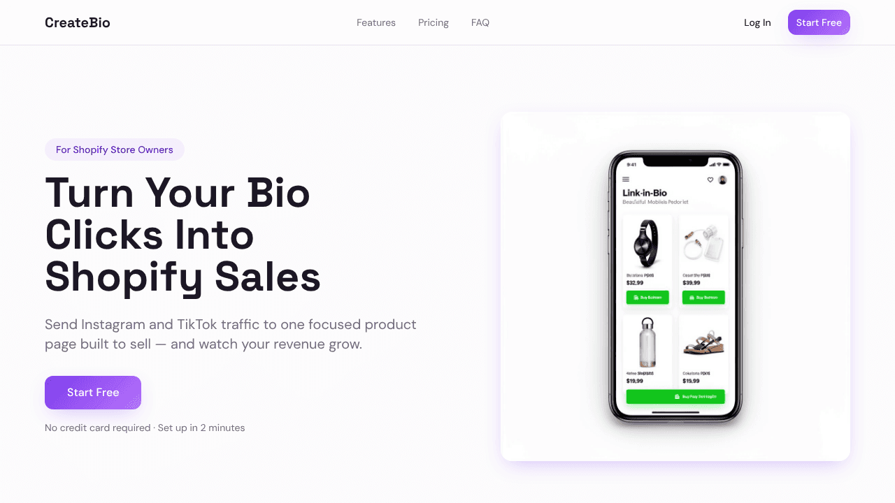 CreateBio website screenshot
