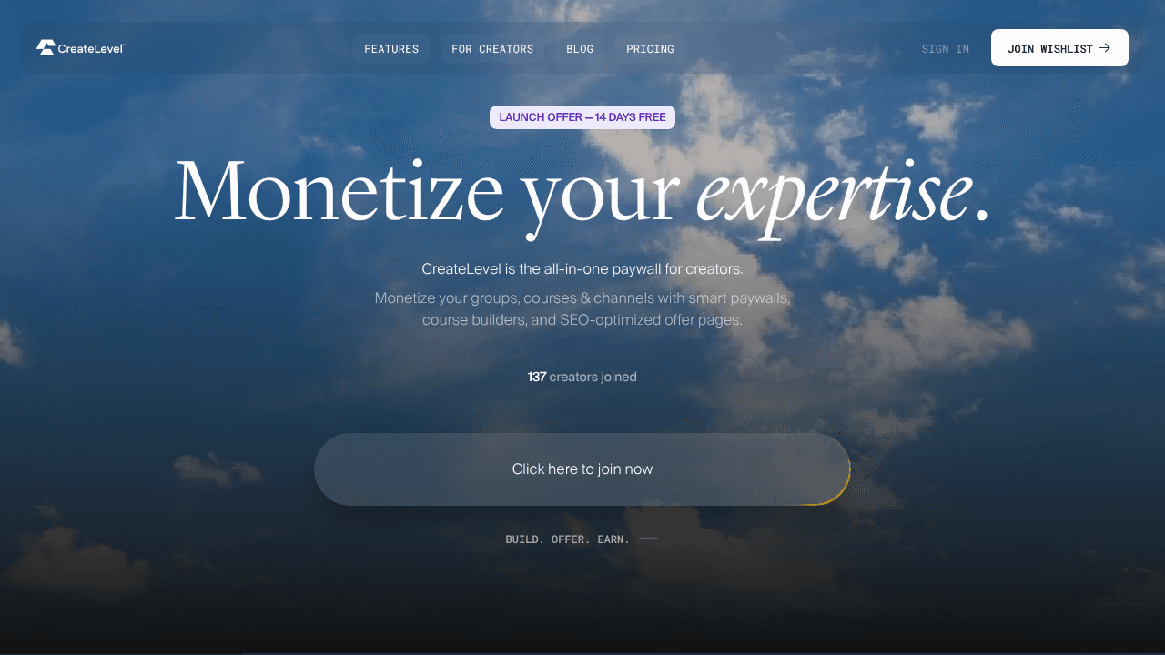 CreateLevel website screenshot