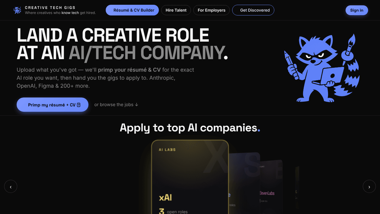 Creative Tech Gigs website screenshot