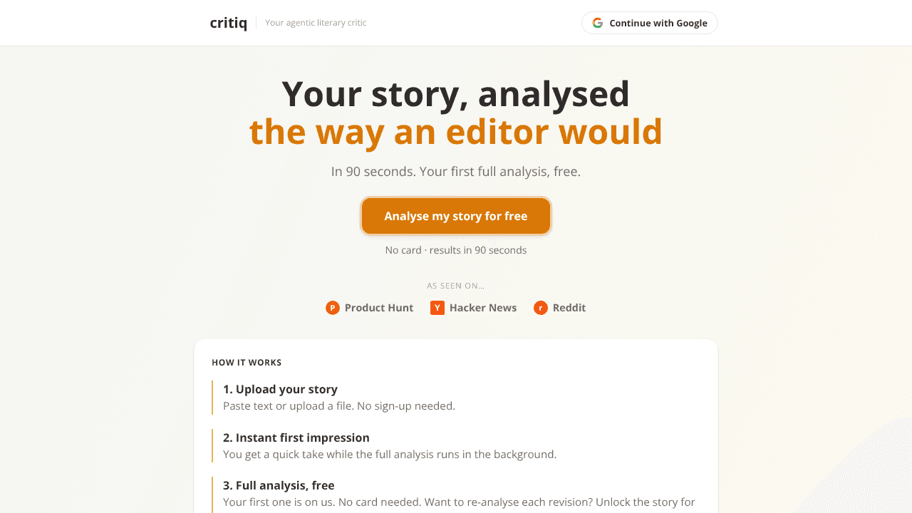 Critiq website screenshot