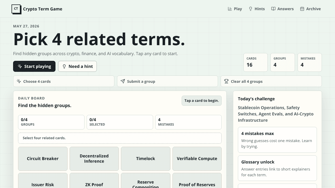 Crypto Term Game website screenshot