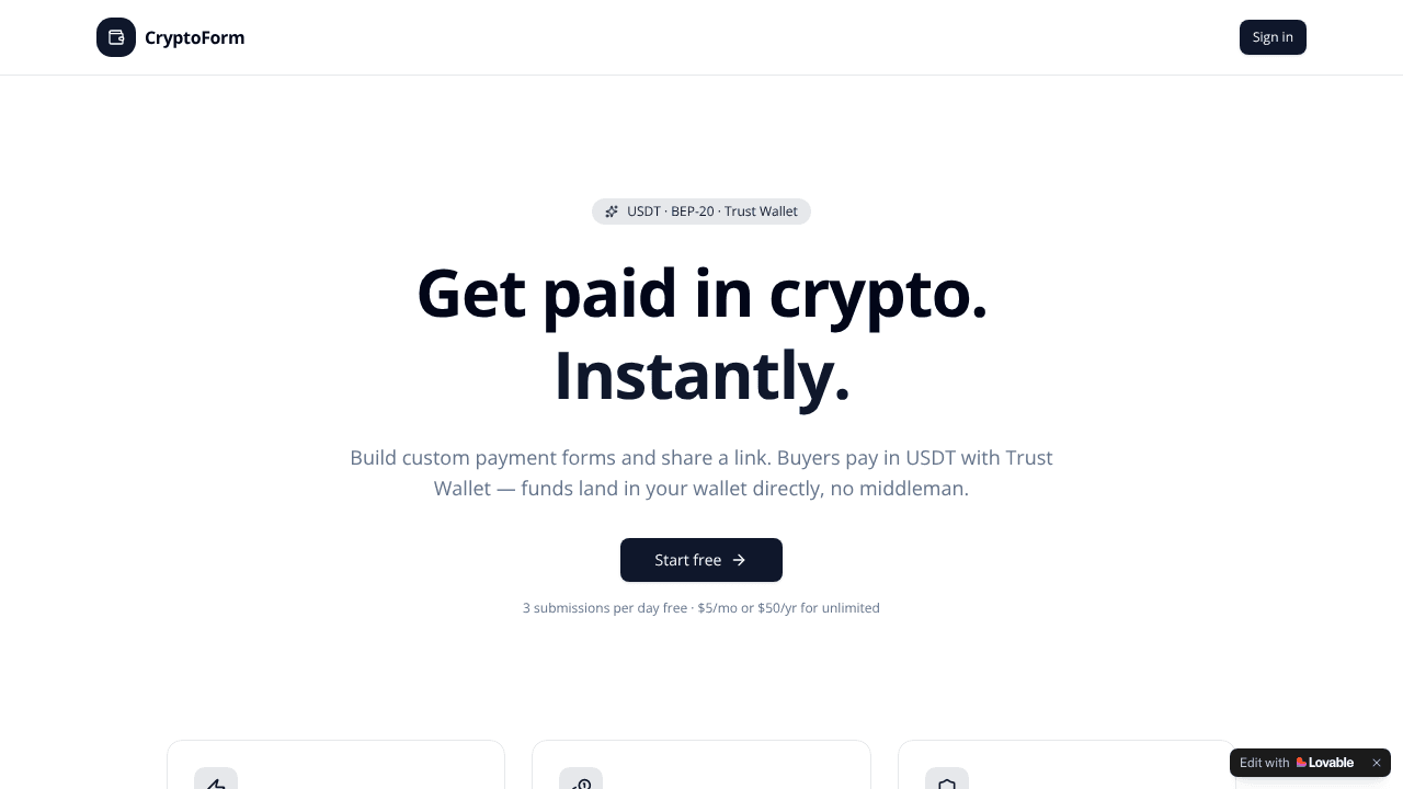 CryptoForm website screenshot