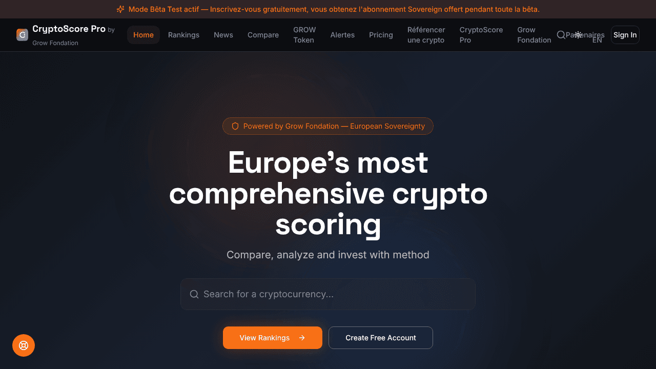 CryptoScore Pro website screenshot