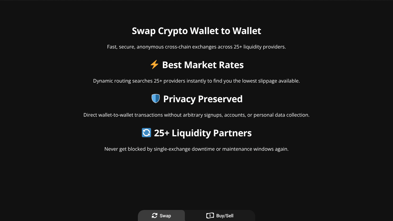 CryptoSwap website screenshot