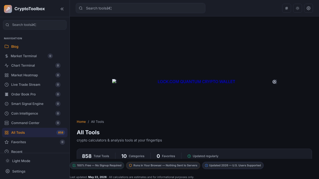 CryptoToolbox website screenshot