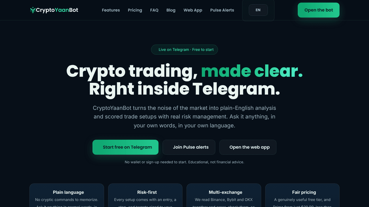 CryptoYaanBot website screenshot