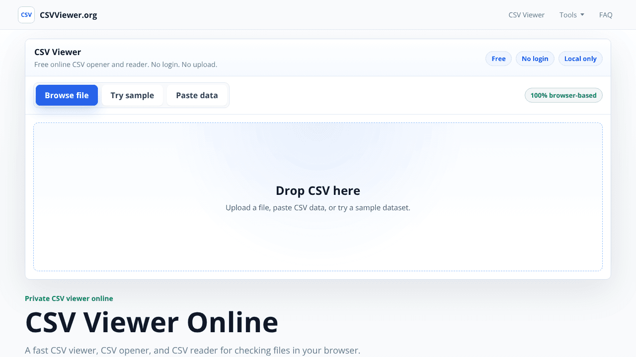 CSV Viewer Online website screenshot