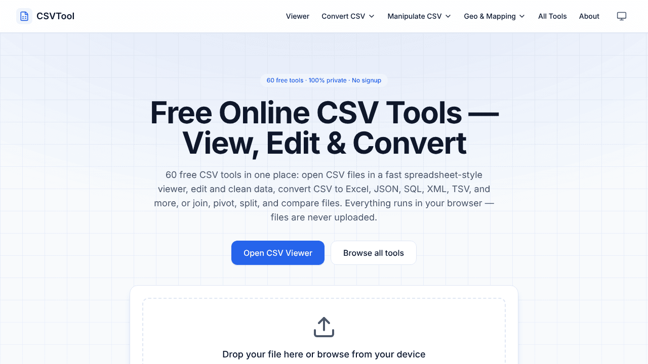 CSVTool.io website screenshot