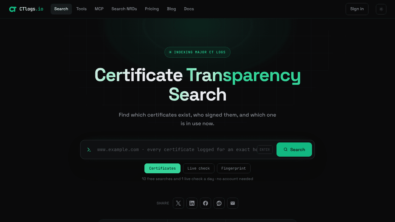 CTlogs.io website screenshot
