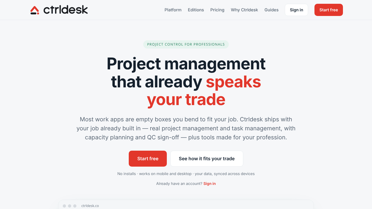 Ctrldesk website screenshot