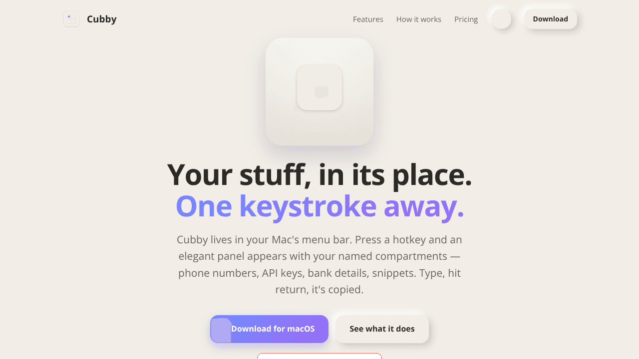 Cubby website screenshot