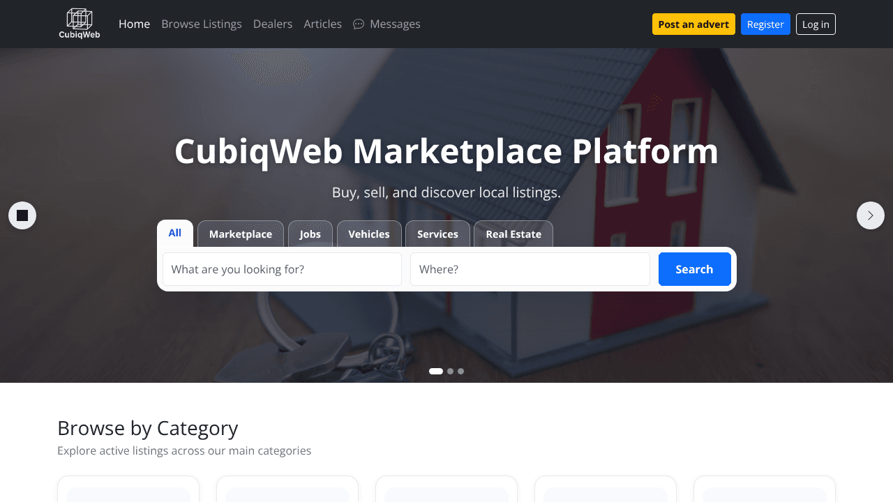 CubiqWeb Marketplace Platform website screenshot