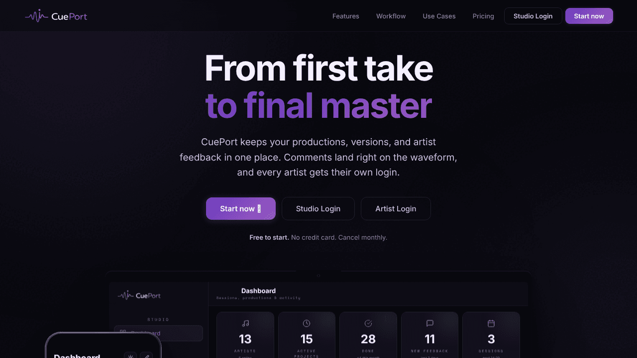 CuePort website screenshot